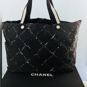 CHANEL Black and Silver/white Tote Bag  Comes with Cert of Authenticity